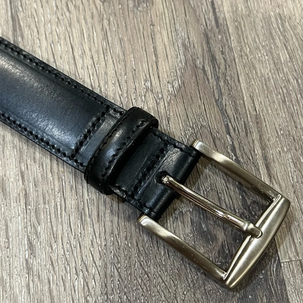 Joseph Turner Made in England XL 38W Genuine Leather Black Belt Silver Buckle